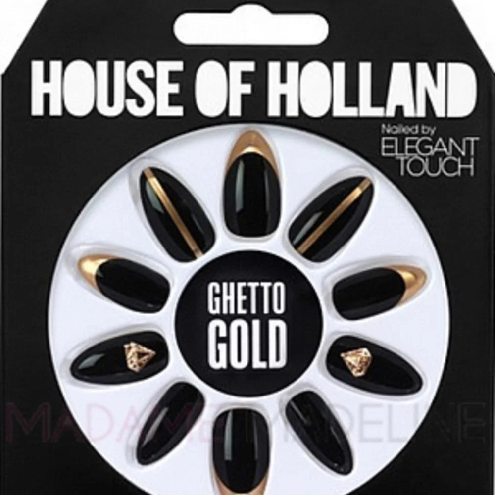 House of Holland Nailed by Elegant Touch  Flower Ghetto Gold 24 nails NWT